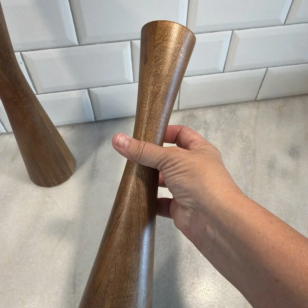 Set Of 2 Vintage 12in Teakwood MCM Danish Modern Candleholders  GW008